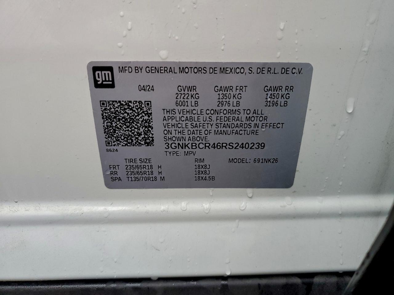 2024 Chevrolet Blazer 2Lt VIN: 3GNKBCR46RS240239 Lot: 94067035