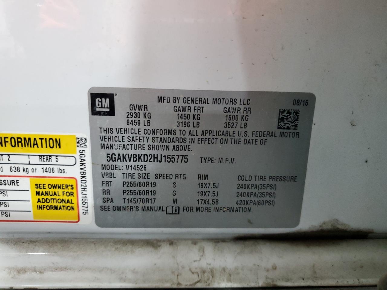 2017 Buick Enclave VIN: 5GAKVBKD2HJ155775 Lot: 85207395