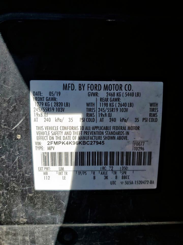 2019 Ford Edge Titanium VIN: 2FMPK4K96KBC27945 Lot: 90664785