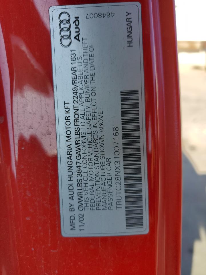 2003 Audi Tt VIN: TRUTC28NX31007168 Lot: 92453445