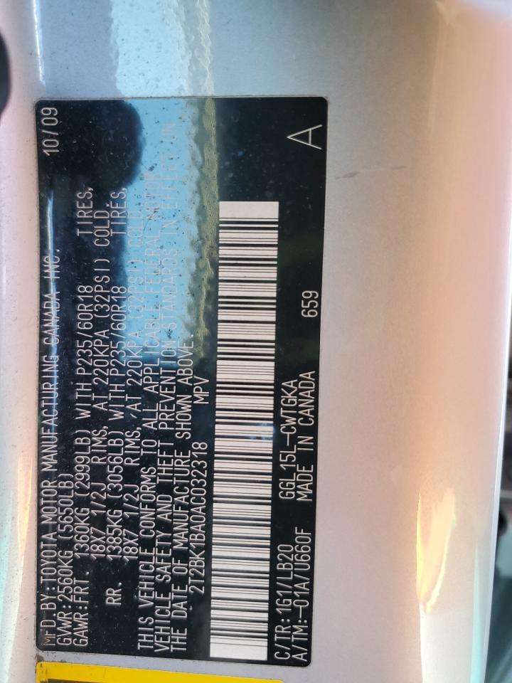 2010 Lexus Rx 350 VIN: 2T2BK1BA0AC032318 Lot: 91975555