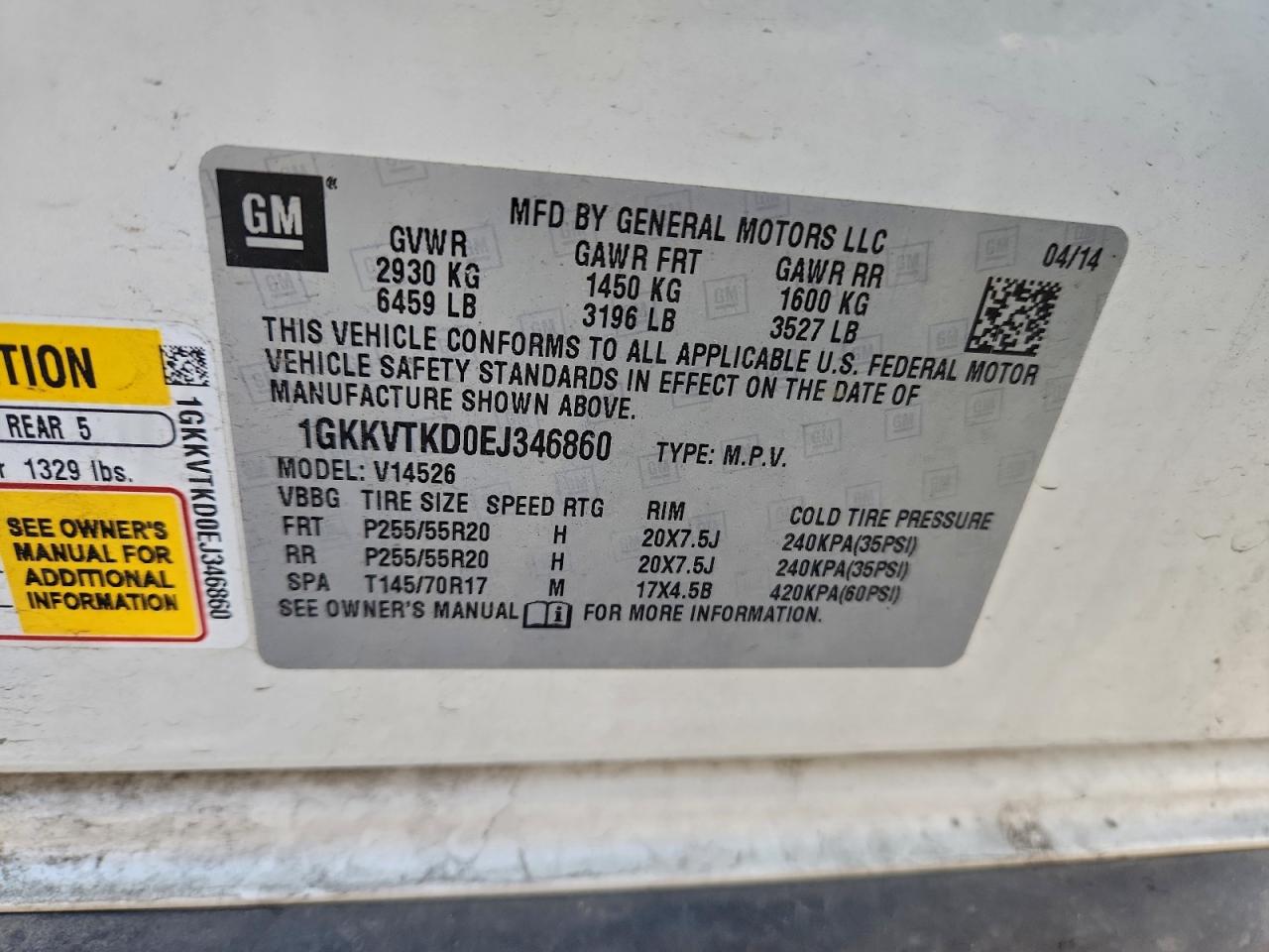 2014 GMC Acadia Denali VIN: 1GKKVTKD0EJ346860 Lot: 93642915