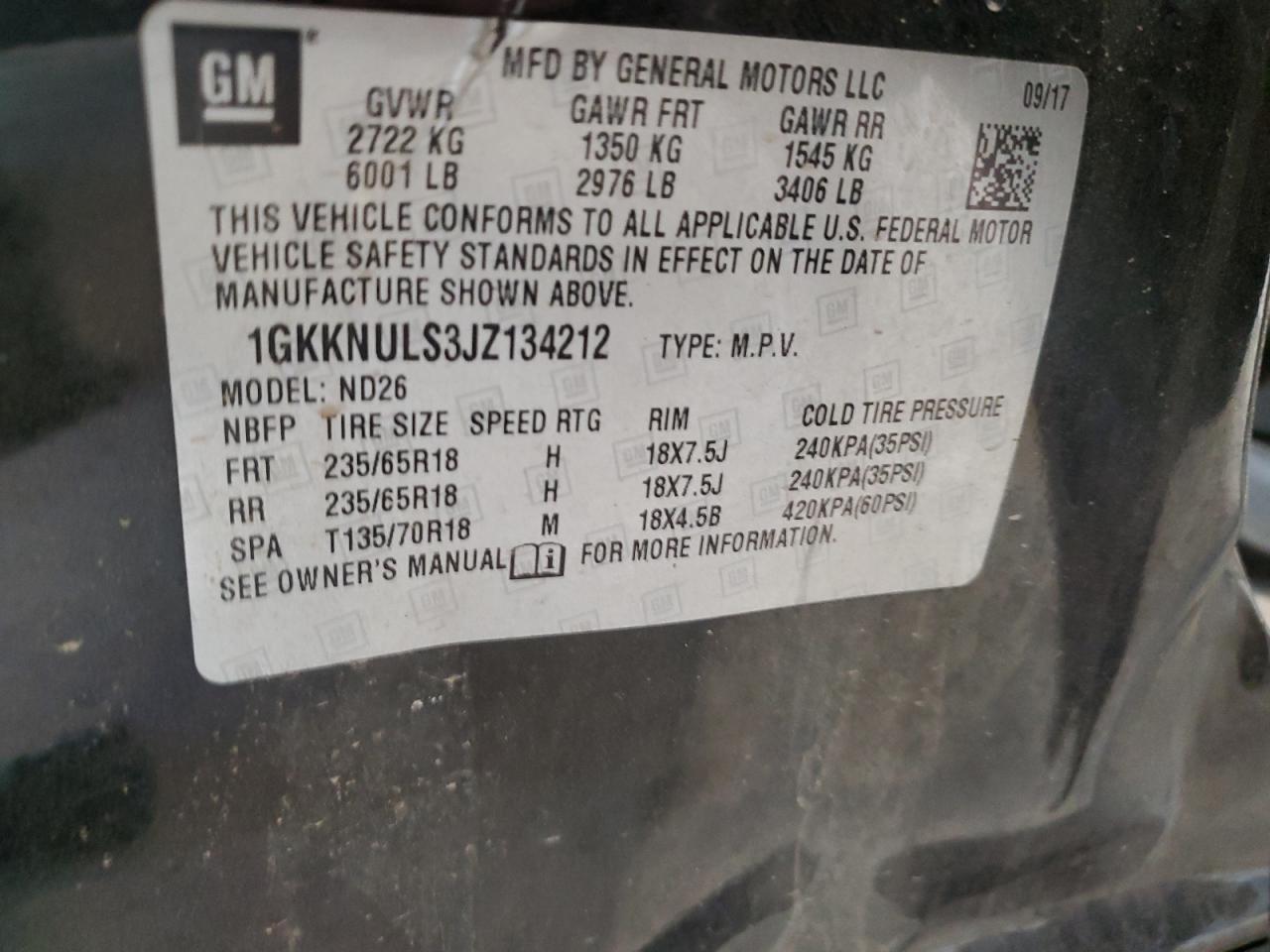 2018 GMC Acadia Slt-1 VIN: 1GKKNULS3JZ134212 Lot: 87453835