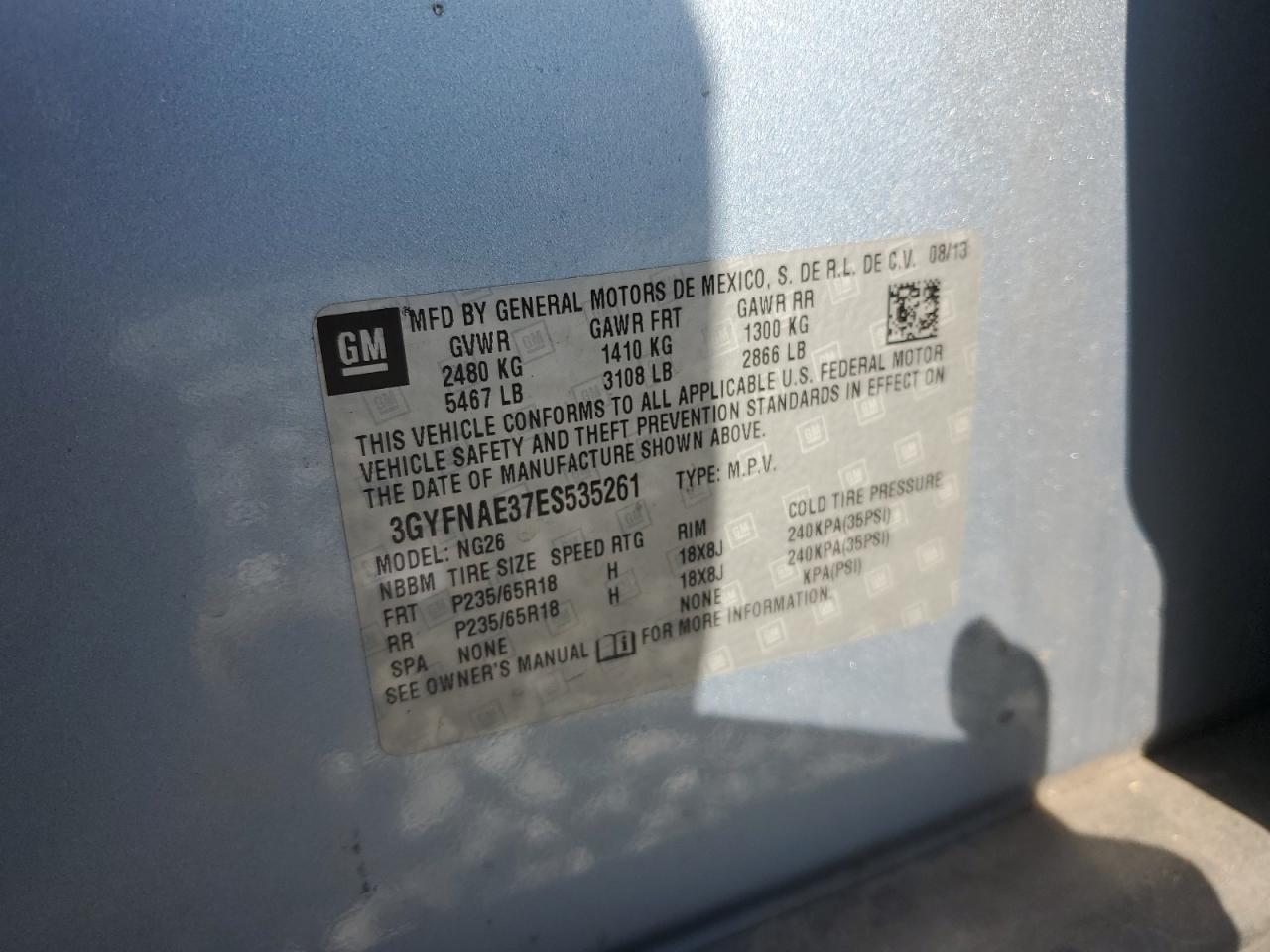 2014 Cadillac Srx VIN: 3GYFNAE37ES535261 Lot: 92440025