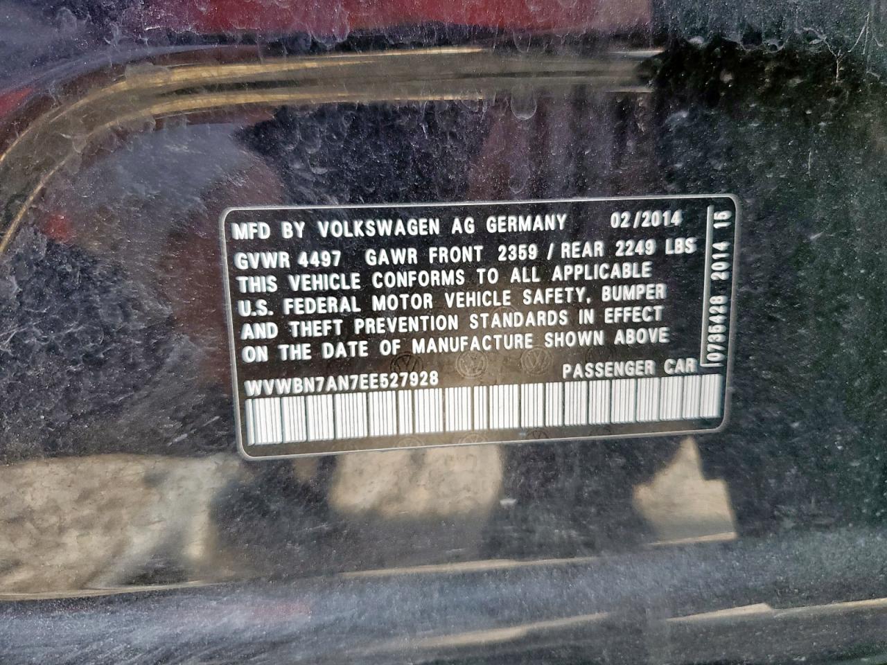 2014 Volkswagen Cc Sport VIN: WVWBN7AN7EE527928 Lot: 92417135