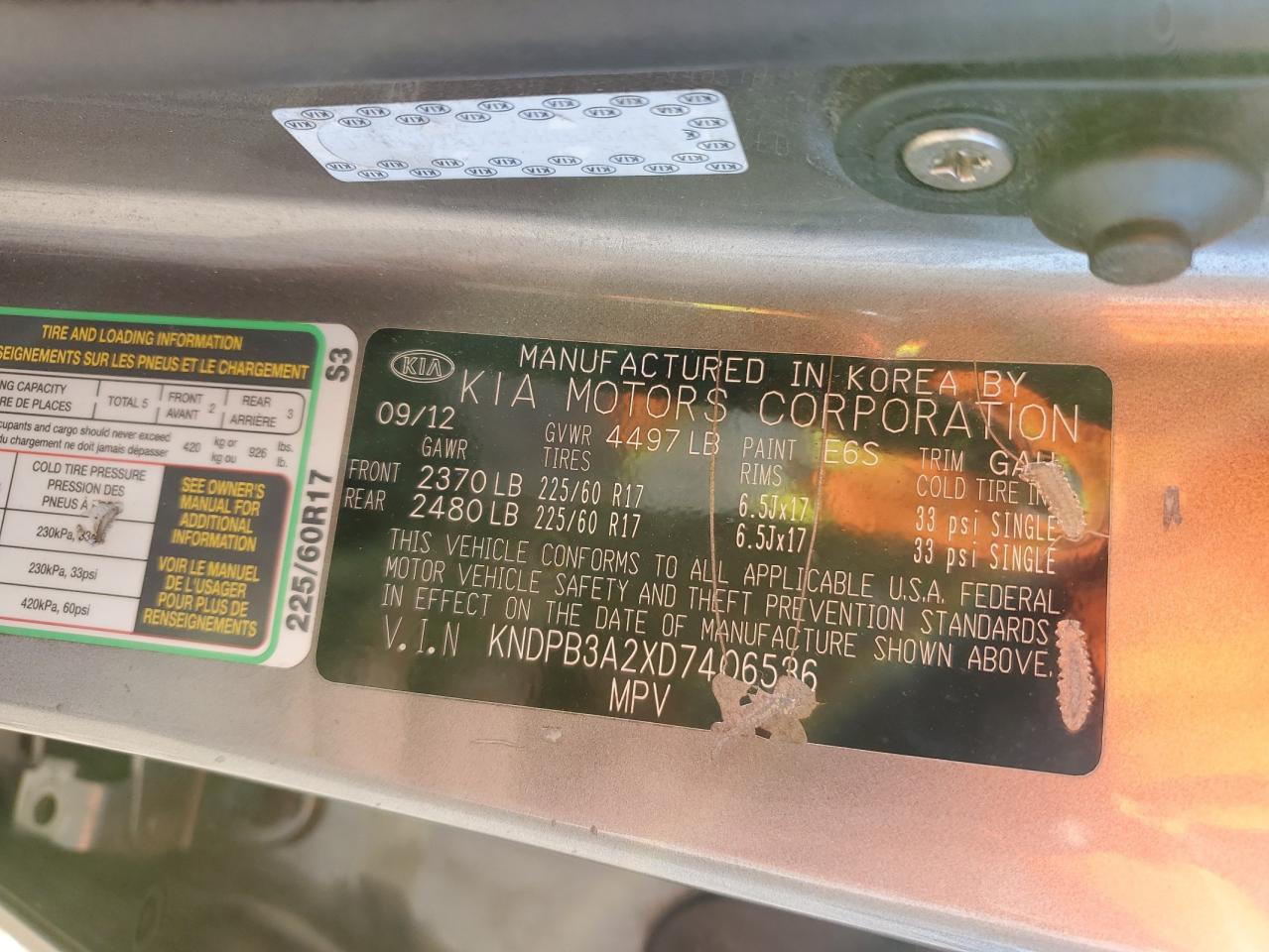 2013 Kia Sportage Base VIN: KNDPB3A2XD7406536 Lot: 92060575