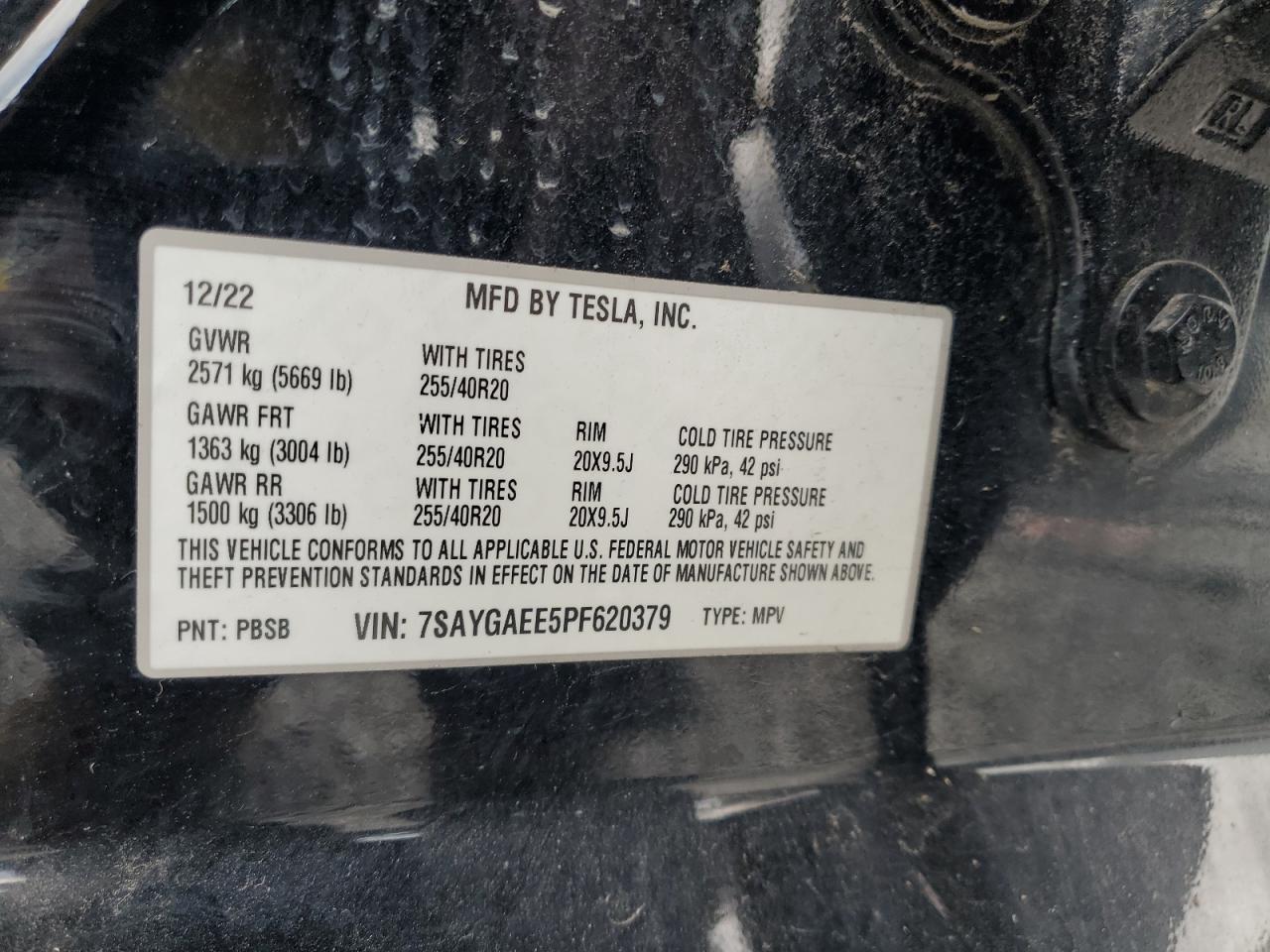 2023 Tesla Model Y VIN: 7SAYGAEE5PF620379 Lot: 91931005