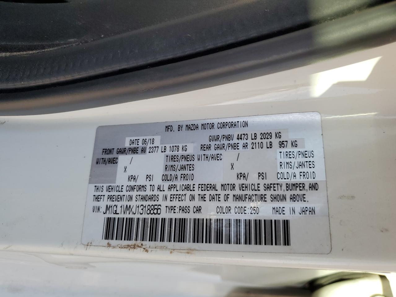 2018 Mazda 6 Touring VIN: JM1GL1VMXJ1318856 Lot: 90735005