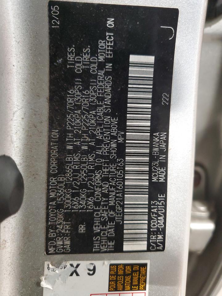 2006 Toyota Highlander Limited VIN: JTEGP21A160105163 Lot: 92716515