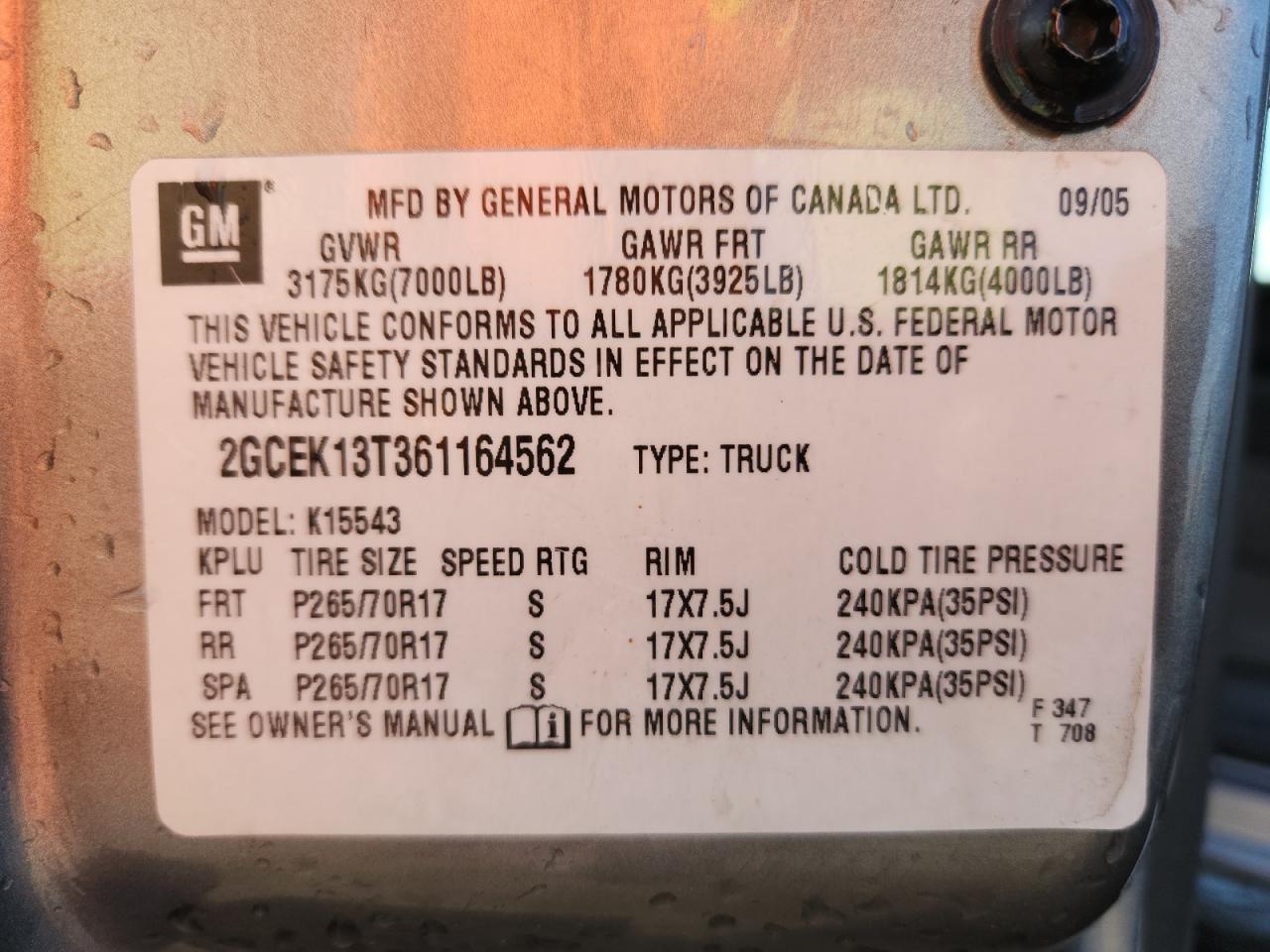 2006 Chevrolet Silverado K1500 VIN: 2GCEK13T361164562 Lot: 90635795