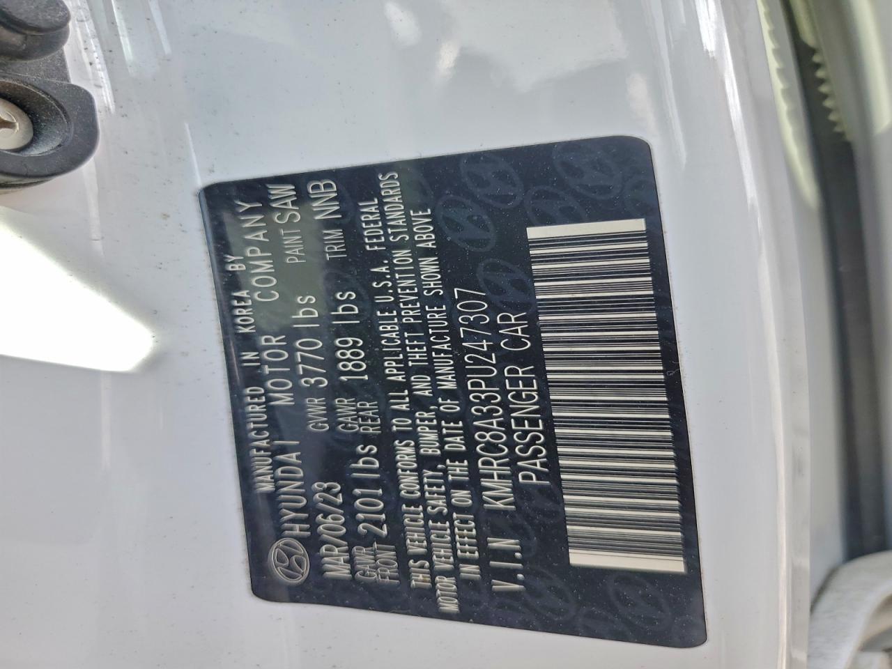 2023 Hyundai Venue Sel VIN: KMHRC8A33PU247307 Lot: 92223705