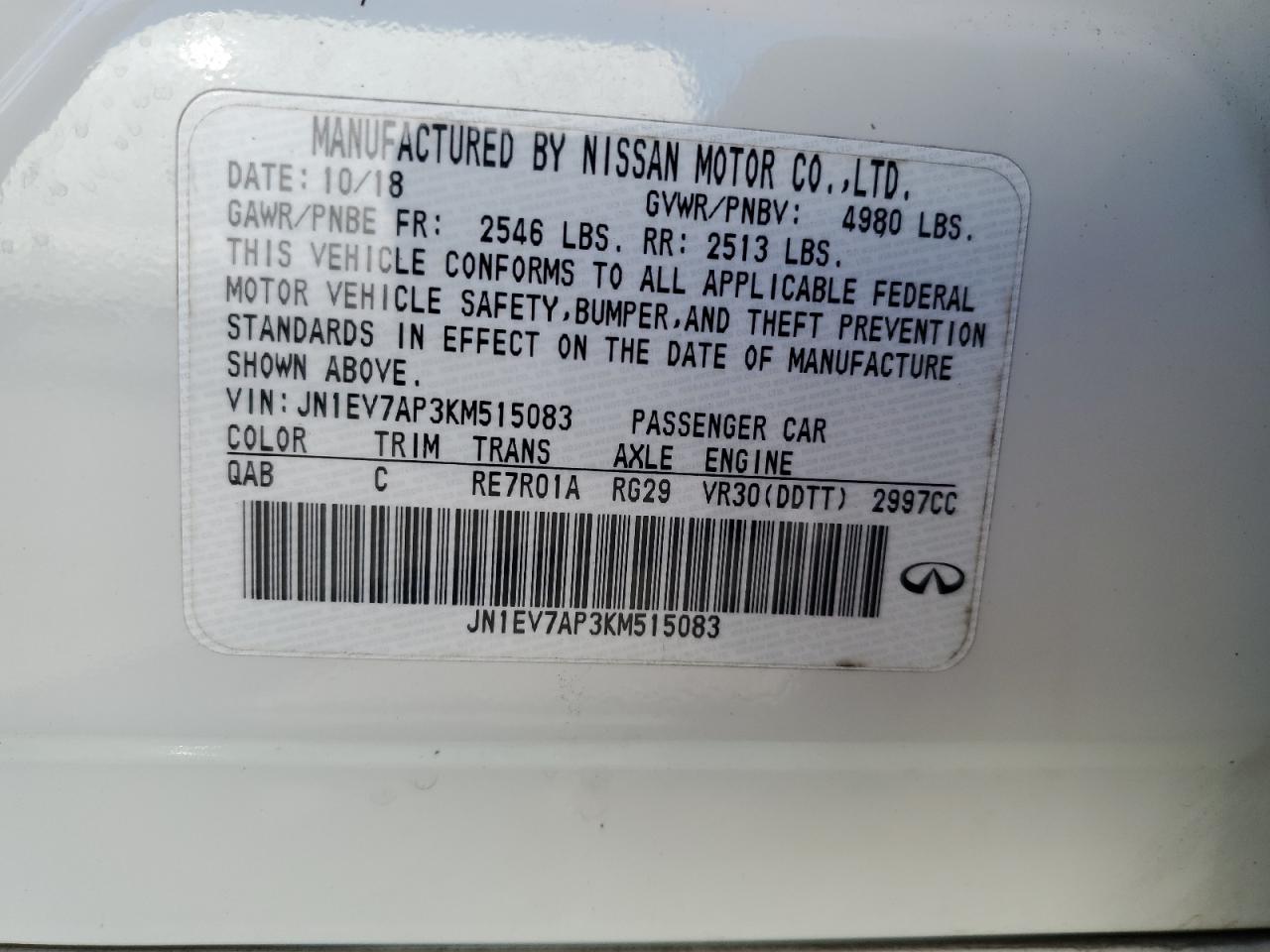 2019 Infiniti Q50 Luxe VIN: JN1EV7AP3KM515083 Lot: 93539195