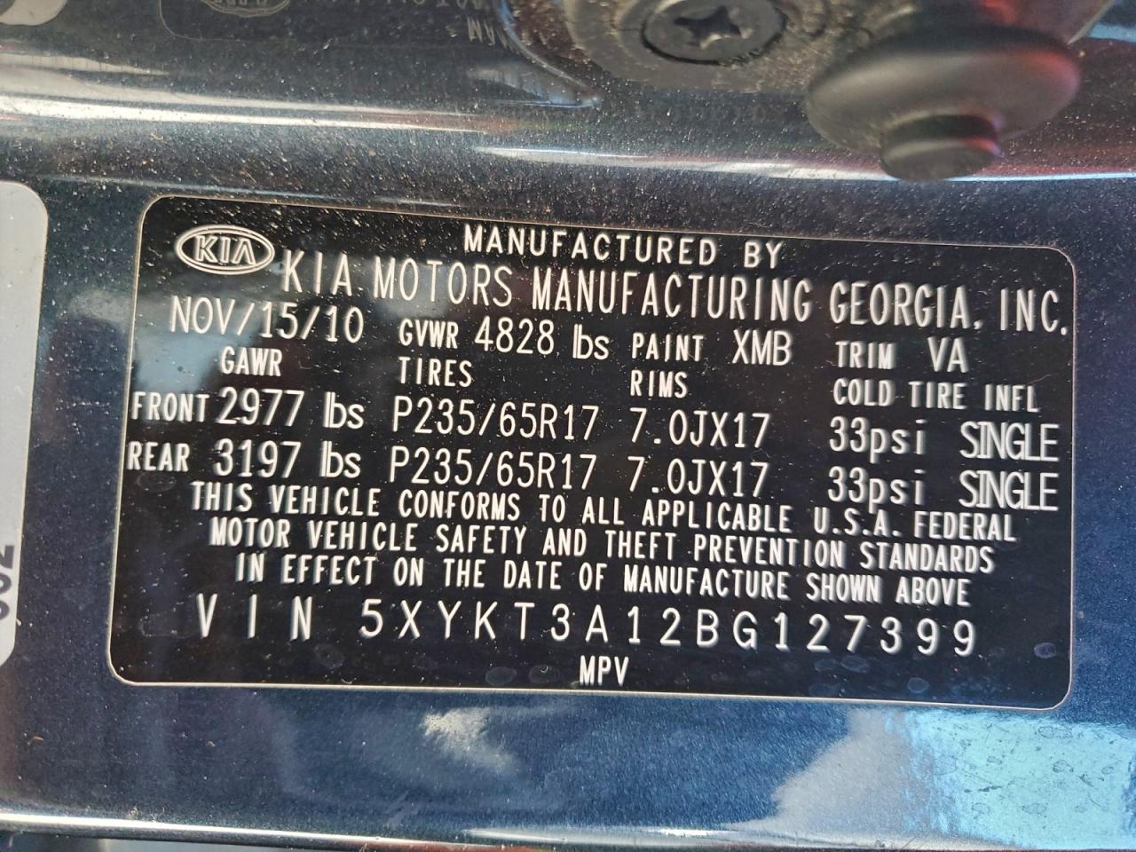 2011 Kia Sorento Base VIN: 5XYKT3A12BG127399 Lot: 94154905