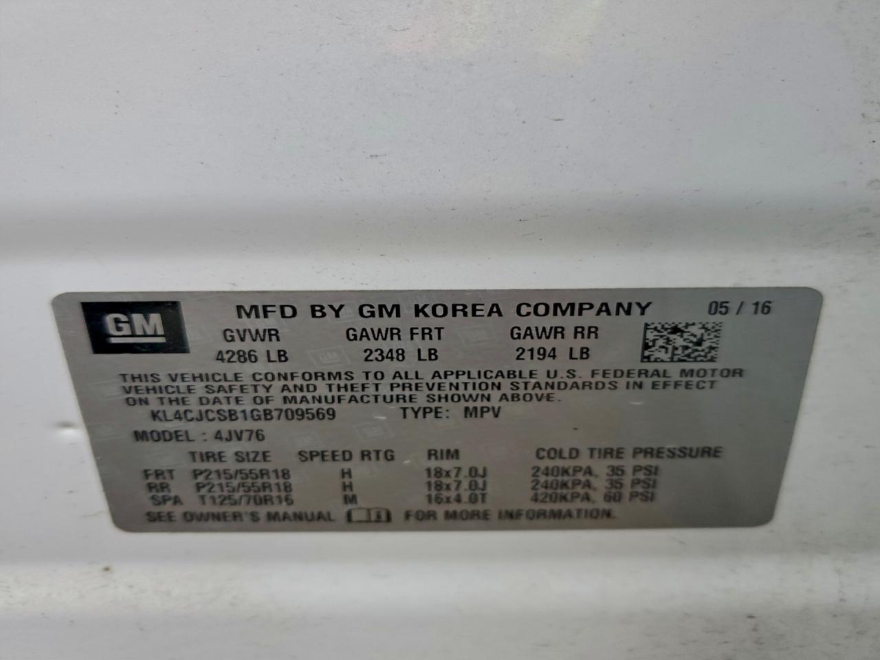 2016 Buick Encore VIN: KL4CJCSB1GB709569 Lot: 94076795