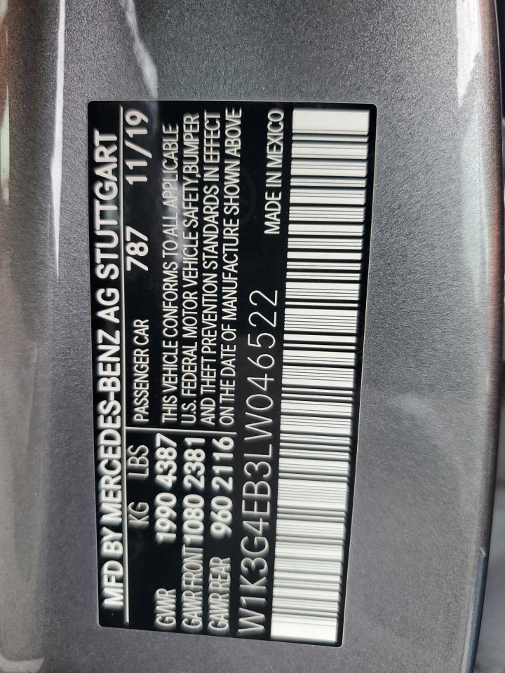 2020 Mercedes-Benz A 220 VIN: W1K3G4EB3LW046522 Lot: 91845025