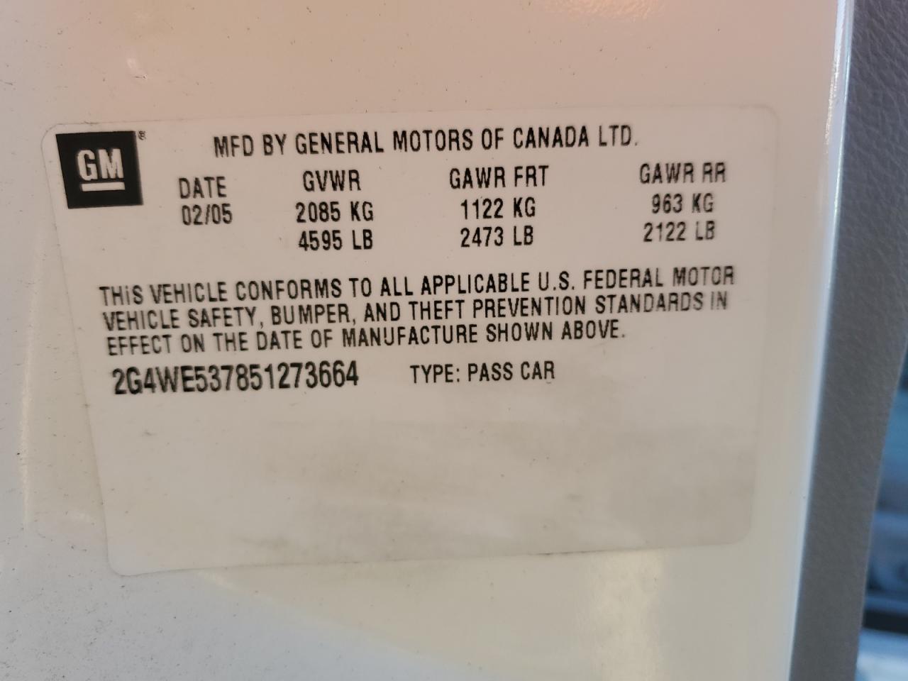 2005 Buick Lacrosse Cxs VIN: 2G4WE537851273664 Lot: 90899155