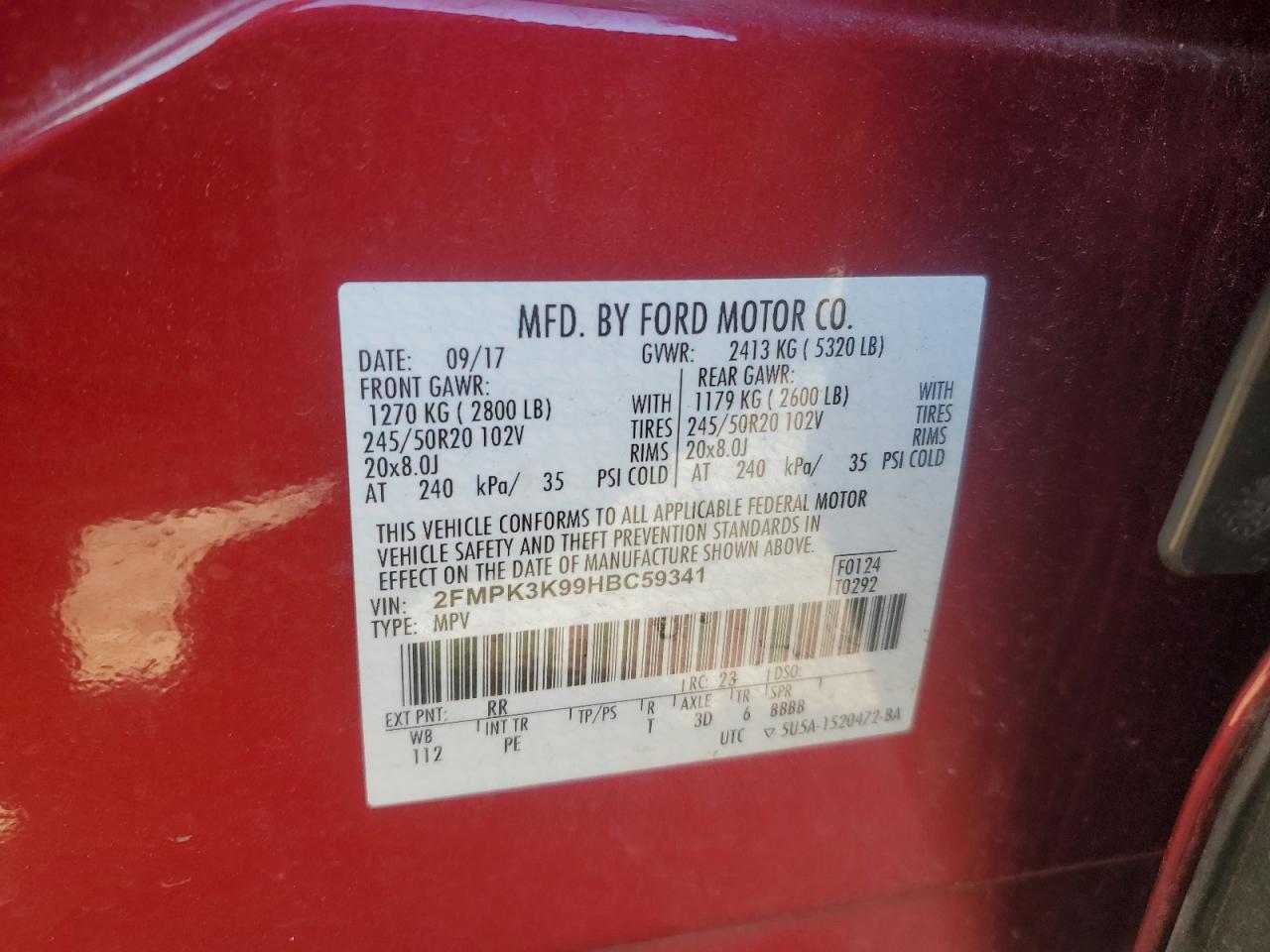 2017 Ford Edge Titanium VIN: 2FMPK3K99HBC59341 Lot: 90973145