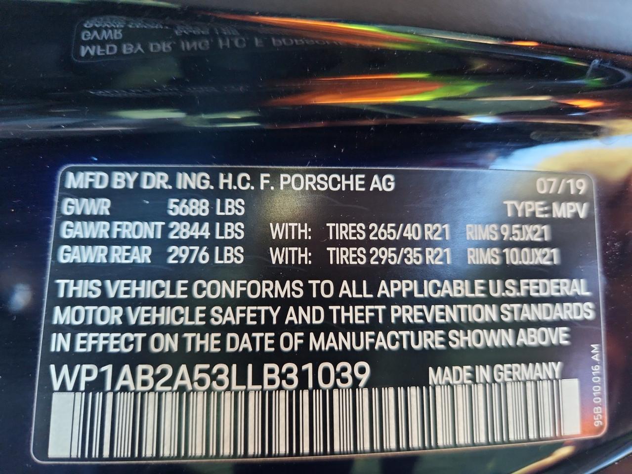 2020 Porsche Macan S VIN: WP1AB2A53LLB31039 Lot: 92882435