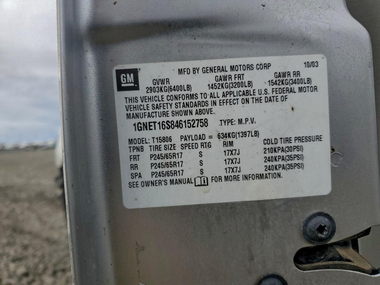 2004 Chevrolet Trailblazer Ext Ls VIN: 1GNET16S846152758 Lot: 94393745