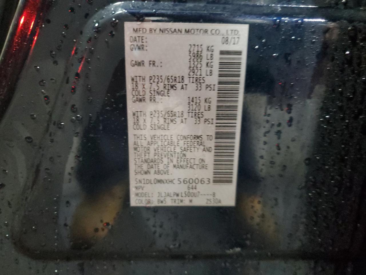 2017 Infiniti Qx60 VIN: 5N1DL0MNXHC560063 Lot: 90092885