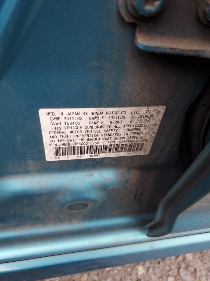 2012 Honda Fit Sport VIN: JHMGE8H56CC015750 Lot: 92105075