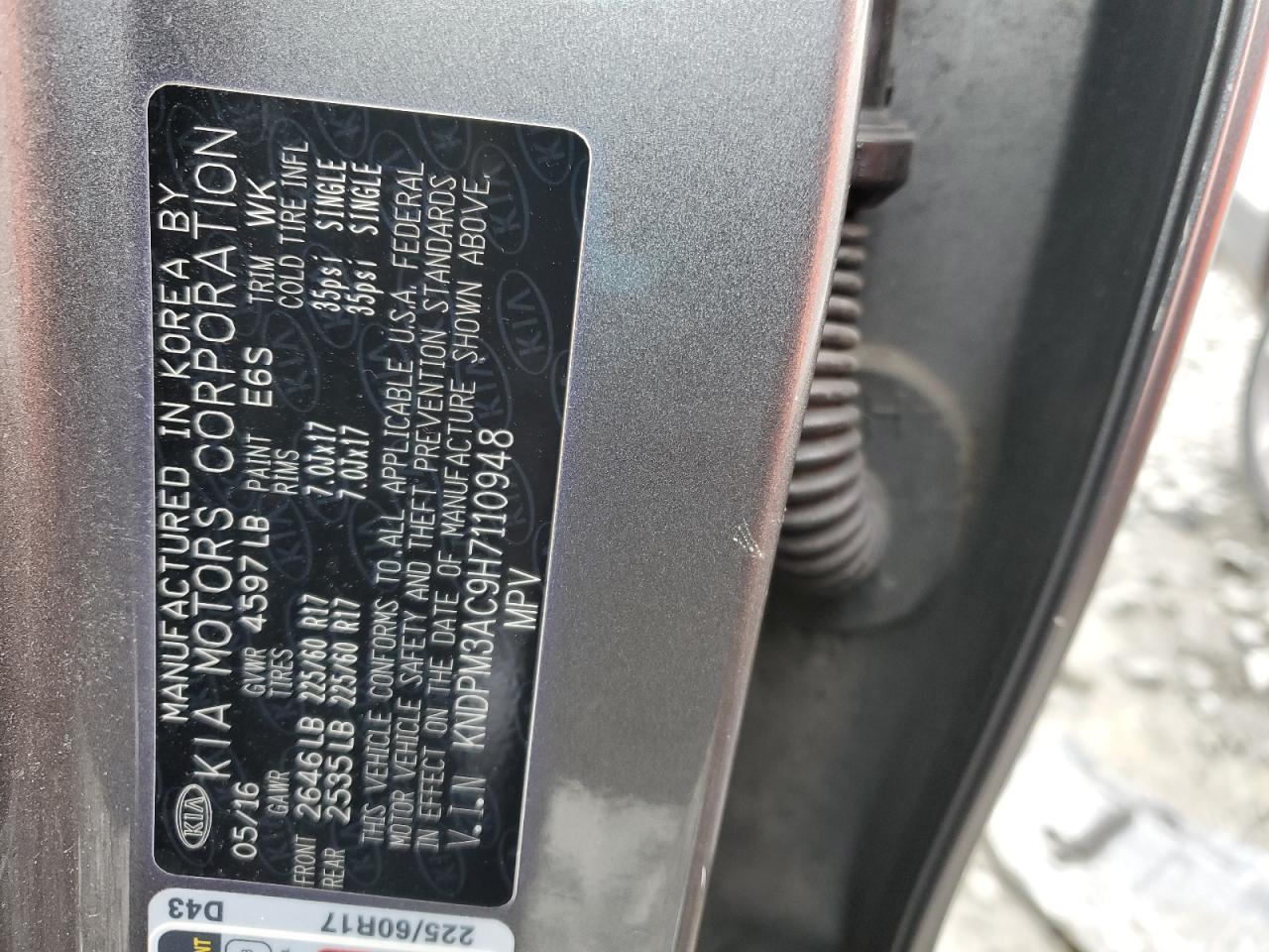 2017 Kia Sportage Lx VIN: KNDPM3AC9H7110948 Lot: 92878415