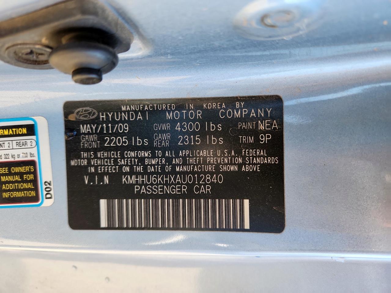 2010 Hyundai Genesis Coupe 3.8L VIN: KMHHU6KHXAU012840 Lot: 92230285