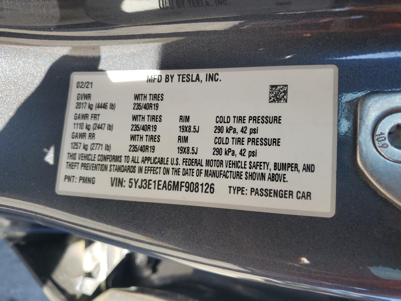 2021 Tesla Model 3 VIN: 5YJ3E1EA6MF908126 Lot: 92288875