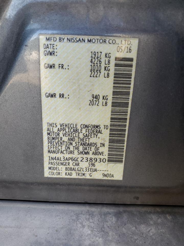 2016 Nissan Altima 2.5 VIN: 1N4AL3AP6GC238930 Lot: 92476535