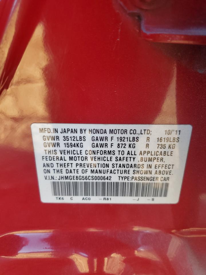 2012 Honda Fit Sport VIN: JHMGE8G56CS000642 Lot: 92040415