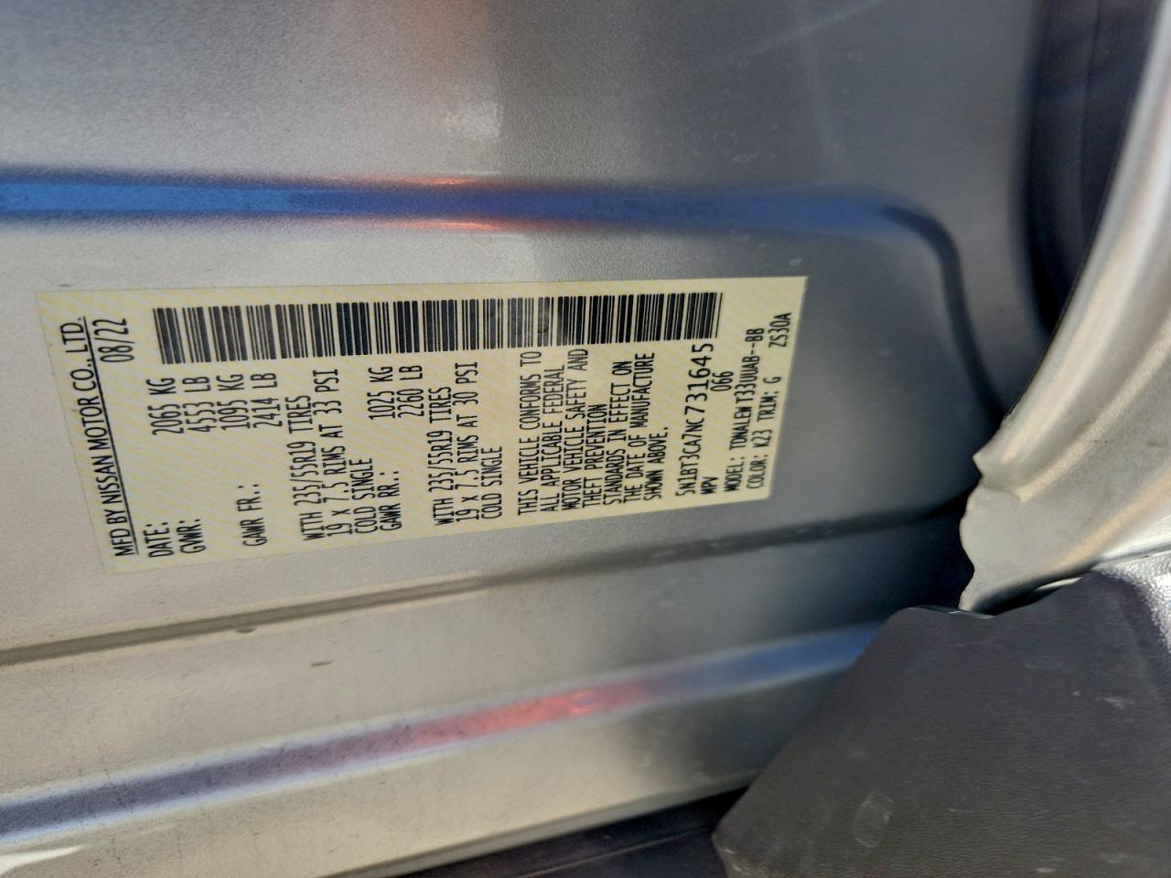 2022 Nissan Rogue Sl VIN: 5N1BT3CA7NC731645 Lot: 94286615