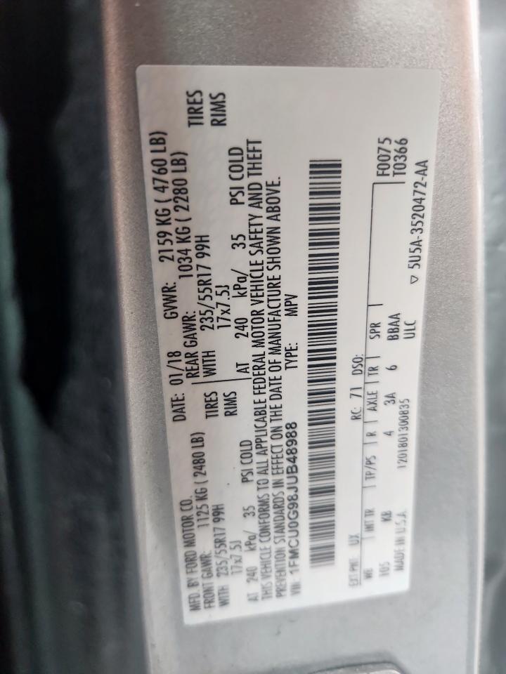 2018 Ford Escape Se VIN: 1FMCU0G98JUB48988 Lot: 93215895