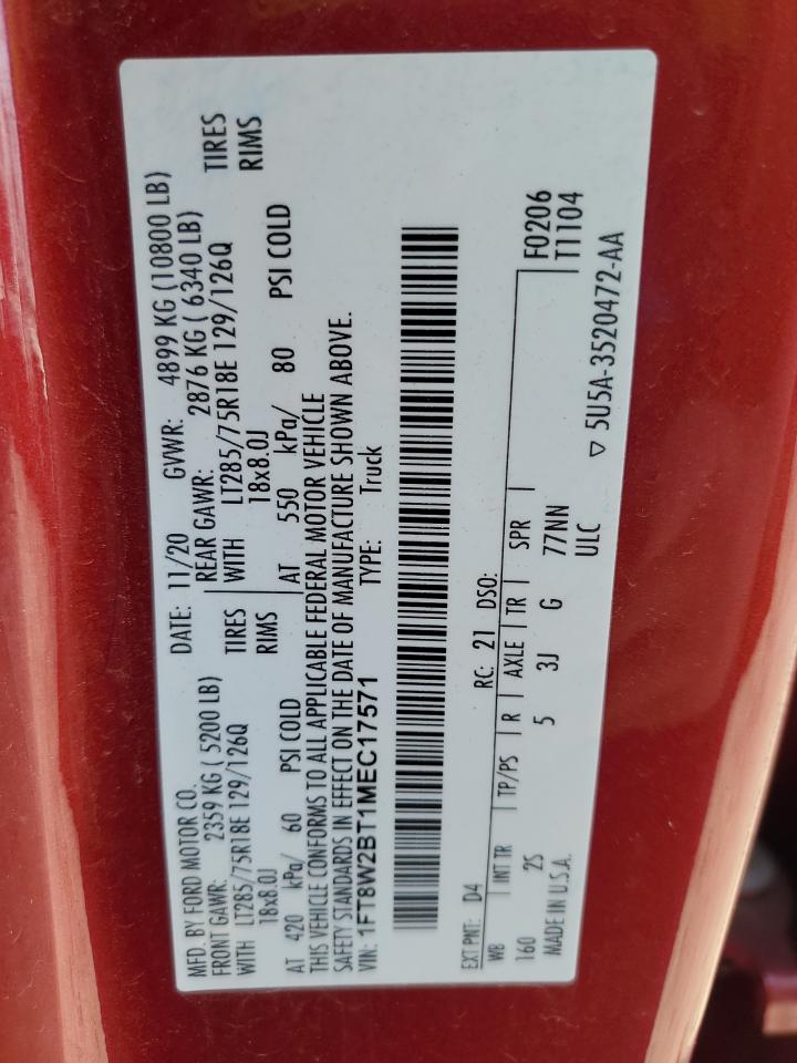 2021 Ford F250 Super Duty VIN: 1FT8W2BT1MEC17571 Lot: 93455985