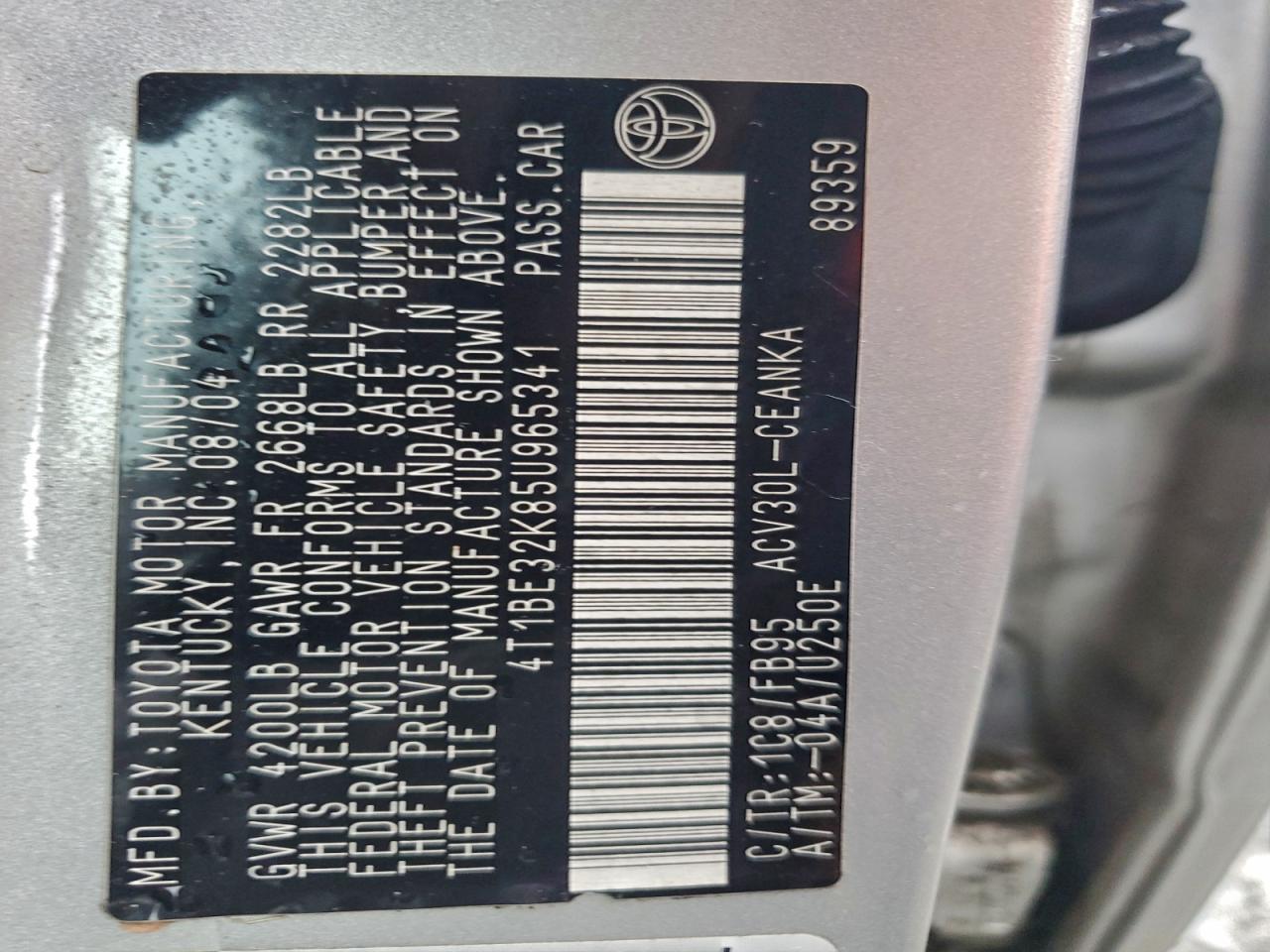 2005 Toyota Camry Le VIN: 4T1BE32K85U965341 Lot: 94439345