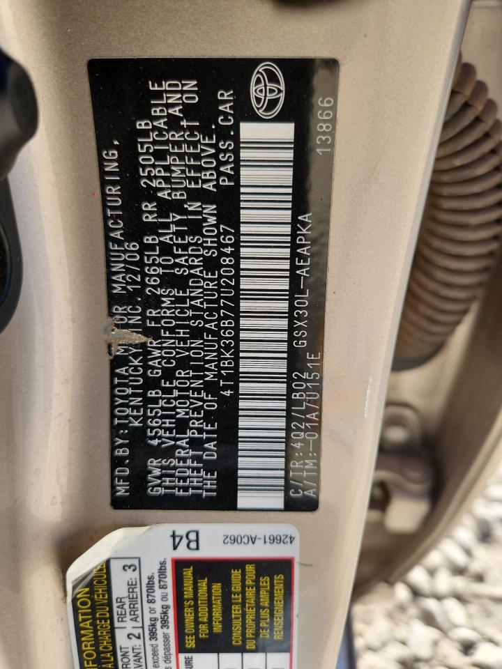 2007 Toyota Avalon Xl VIN: 4T1BK36B77U208467 Lot: 91719235