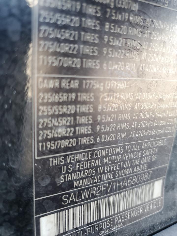 2017 Land Rover Range Rover Sport Hse VIN: SALWR2FV1HA680987 Lot: 92217525