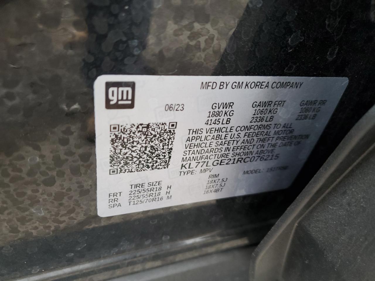 2024 Chevrolet Trax 1Rs VIN: KL77LGE21RC076215 Lot: 93720145