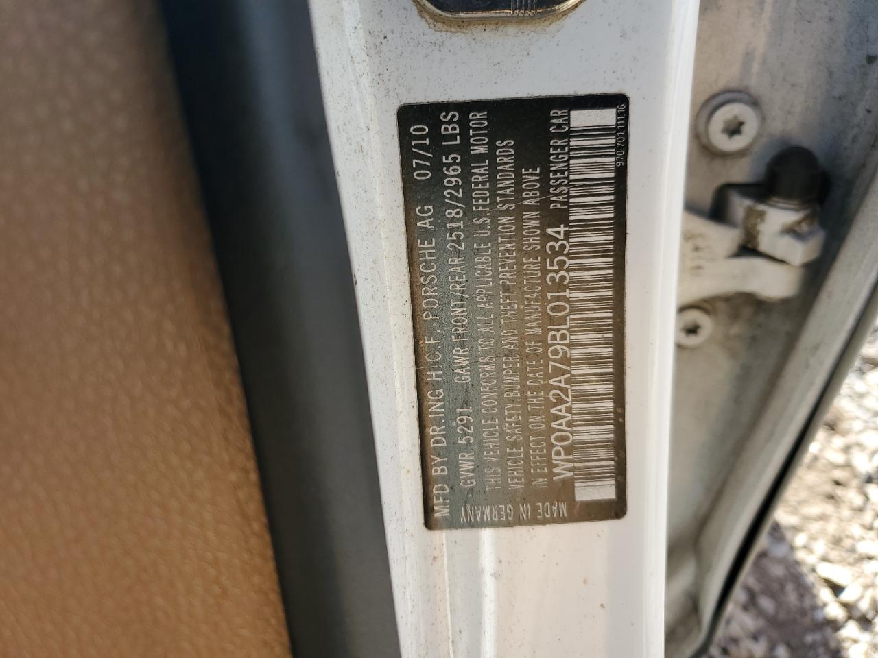 2011 Porsche Panamera 2 VIN: WP0AA2A79BL013534 Lot: 91531425