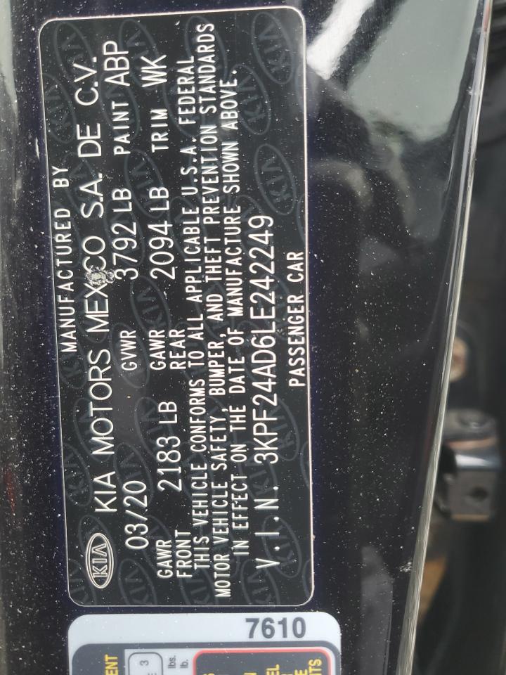 2020 Kia Forte Fe VIN: 3KPF24AD6LE242249 Lot: 92164315