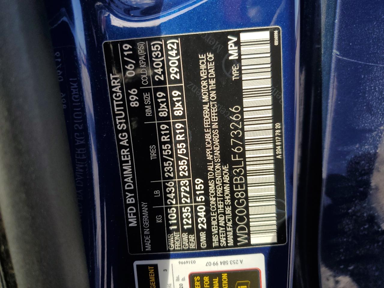 2020 Mercedes-Benz Glc 300 4Matic VIN: WDC0G8EB3LF673266 Lot: 91567295