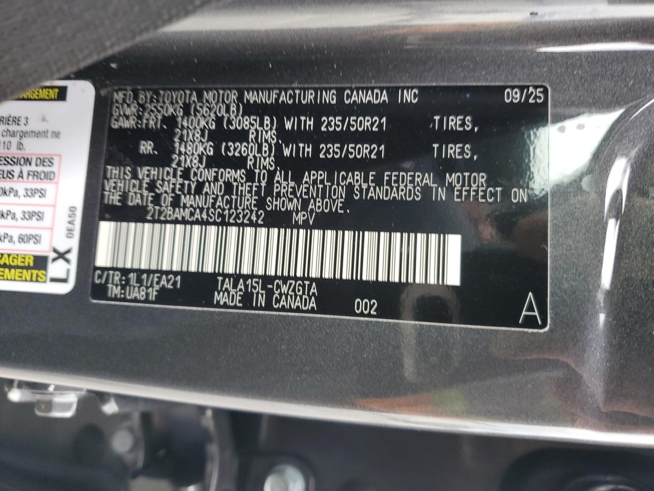 2025 Lexus Rx 350 Base VIN: 2T2BAMCA4SC123242 Lot: 93859615