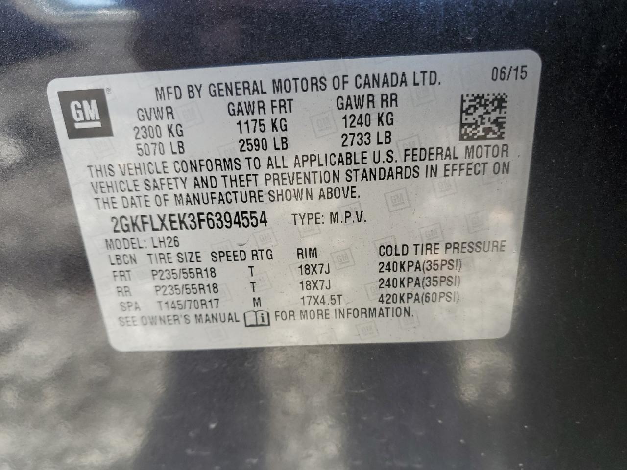 2015 GMC Terrain Slt VIN: 2GKFLXEK3F6394554 Lot: 90819815