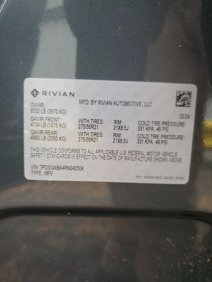 2024 Rivian R1S Adventure VIN: 7PDSGABA4RN042504 Lot: 90592345
