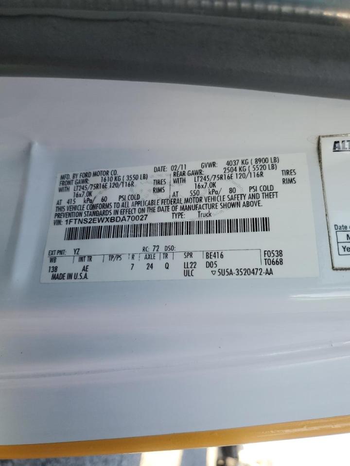 2011 Ford E250 Delivery Van VIN: 1FTNS2EWXBDA70027 Lot: 91916385