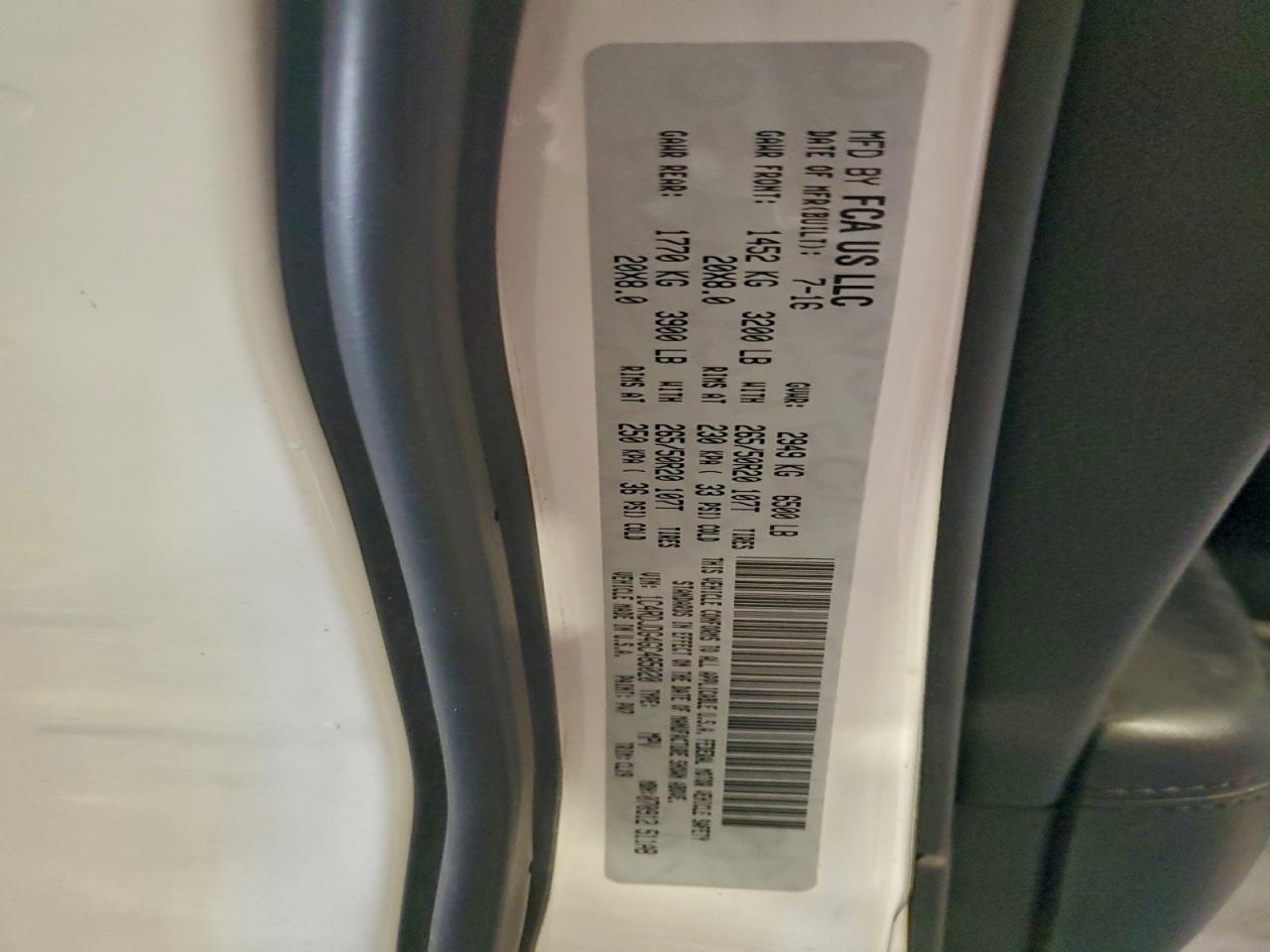 2016 Dodge Durango Limited VIN: 1C4RDJDG4GC485020 Lot: 93974745