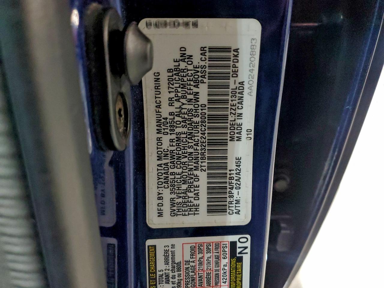 2004 Toyota Corolla Ce VIN: 2T1BR32E24C280010 Lot: 94402405