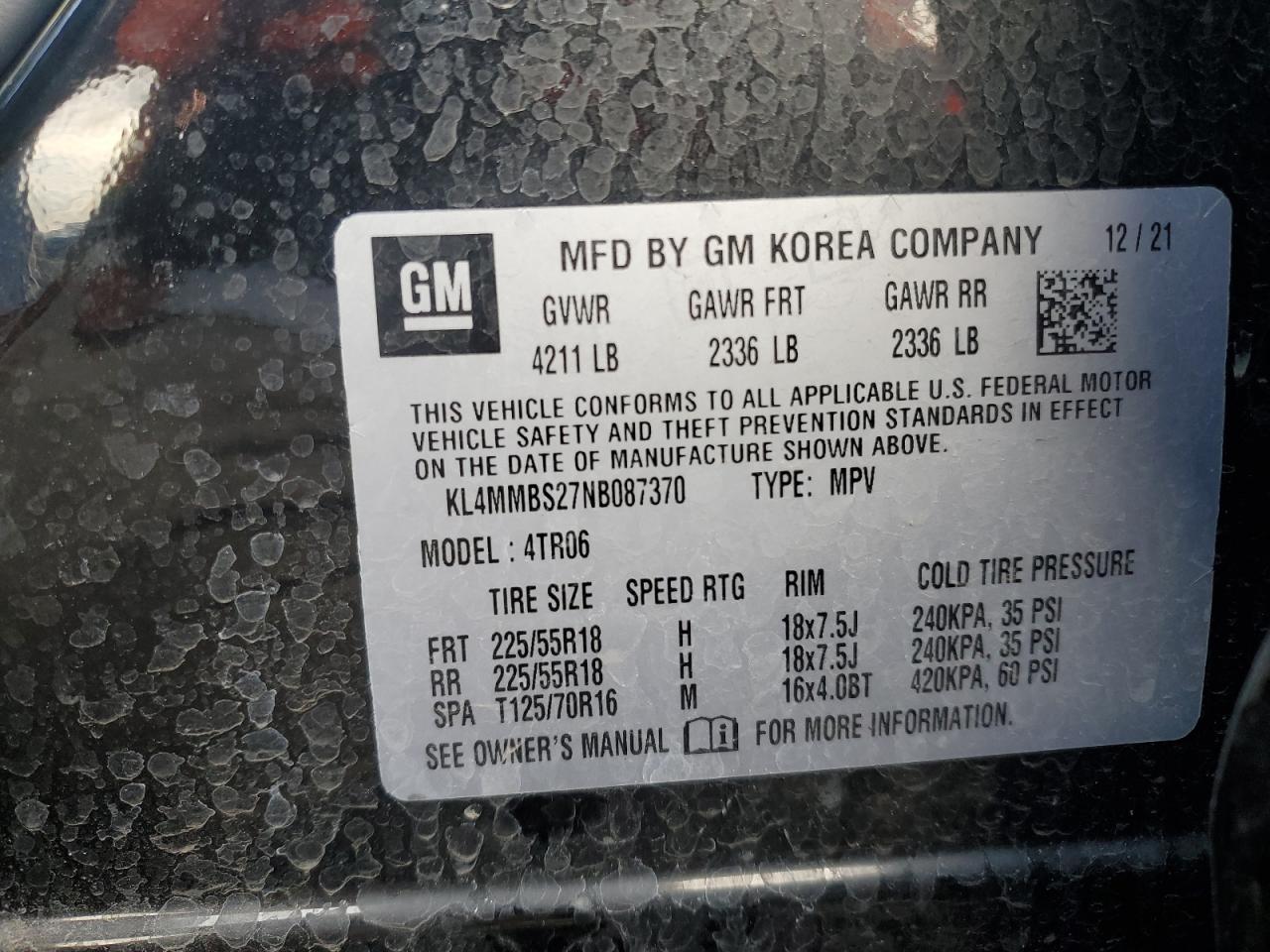 2022 Buick Encore Gx Preferred VIN: KL4MMBS27NB087370 Lot: 93282175