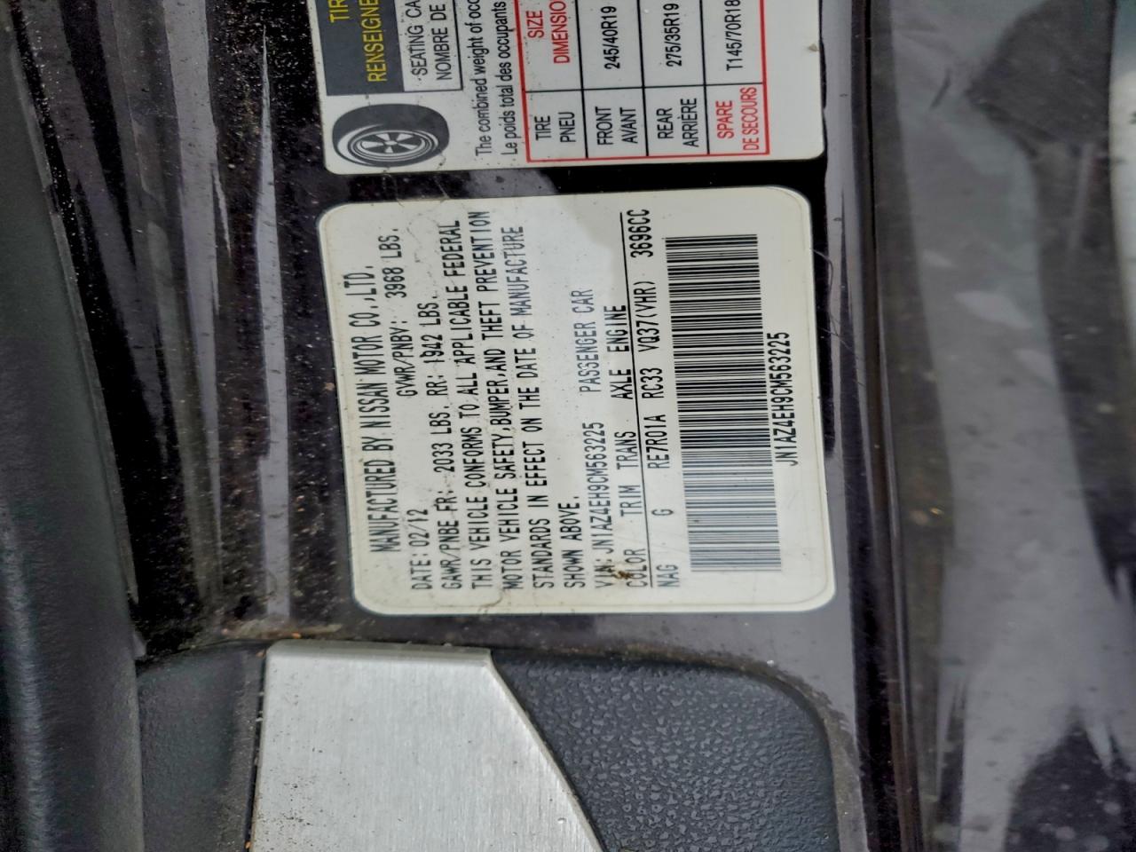 2012 Nissan 370Z Base VIN: JN1AZ4EH9CM563225 Lot: 94537955