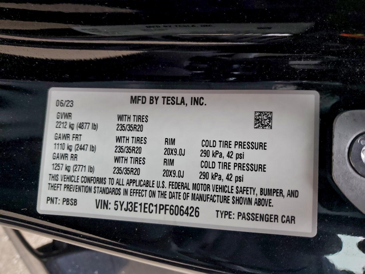 2023 Tesla Model 3 VIN: 5YJ3E1EC1PF606426 Lot: 92816775