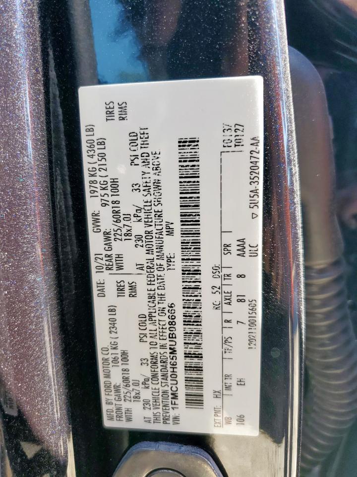 2021 Ford Escape Sel VIN: 1FMCU0H65MUB08666 Lot: 90596645